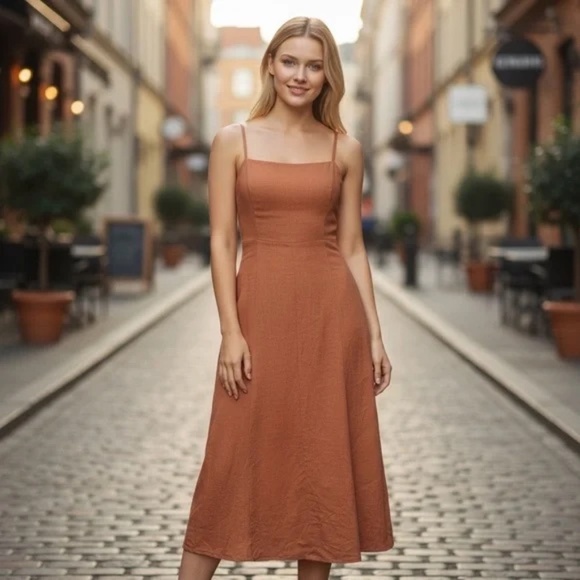 o.p.t Dresses & Skirts - O.P.T. Brinley Linen Blend Midi Dress in XS.